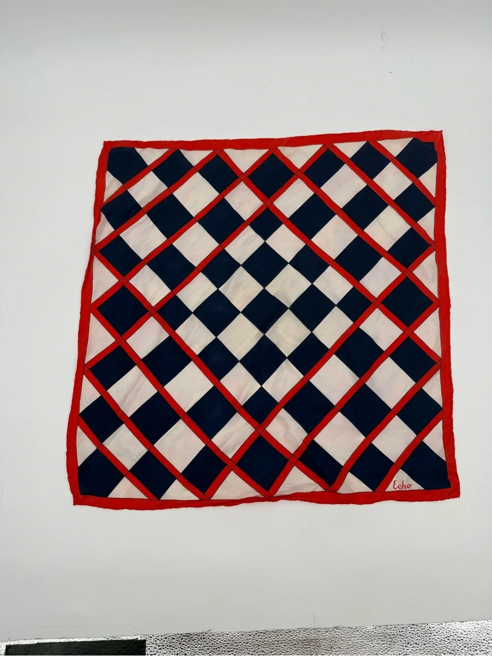 Echo Vintage Red Navy Square Scarf Retro Neck Hair Scarf Accessory Checker
